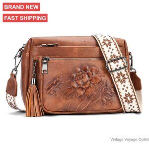 Vegan Leather Crossbody Bag with Embossed Design, Adjustable Strap, Medium Size